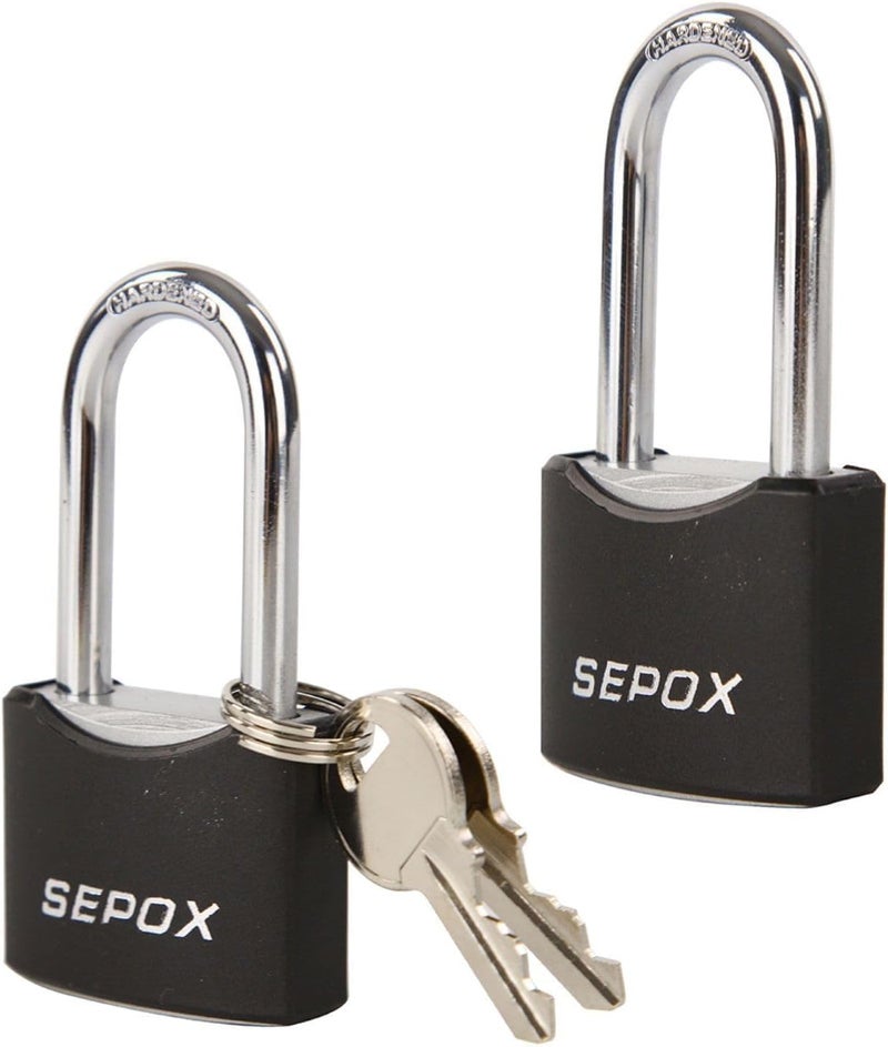 SEPOX ® Twins 1-9/16" All-Weather Outdoor Padlocks Keyed Alike, Long Shackle, Solid Steel Lock, Heavy-Duty with Black Cover, Design for Gate Fence Cabinet Toolbox School Gym Locker with 2pcs Same Key - Image 1